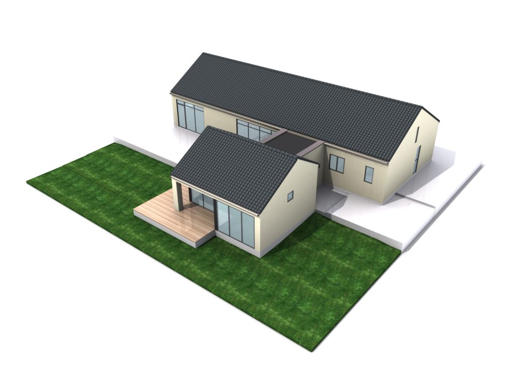 Arkitekttegning, tilbygning til villa